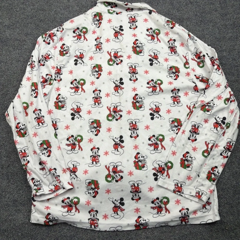 Mens Large Pajama Top Button Front jams Santa Mickey Mouse Christmas - Picture 5 of 5